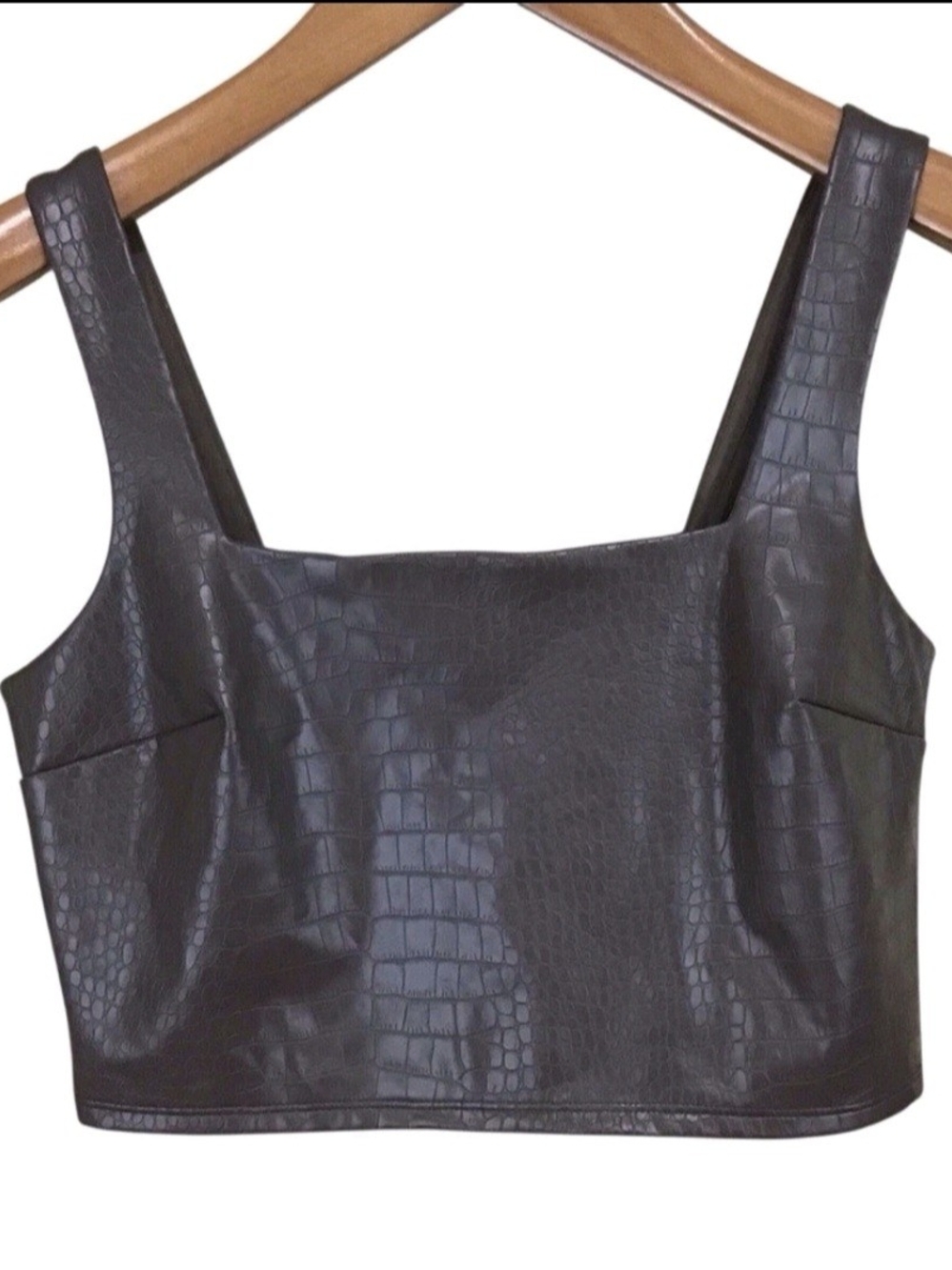 Express Body Contour Faux Leather Square Neck Cropped Tank - Brown - Size M